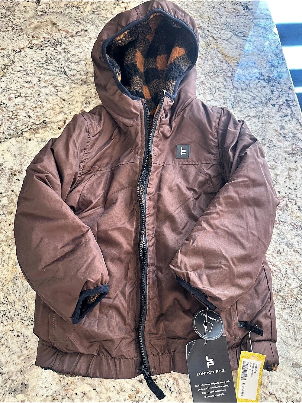 London Fog Reversible Sherpa Plaid Puffer Jacket kids M (5/6)